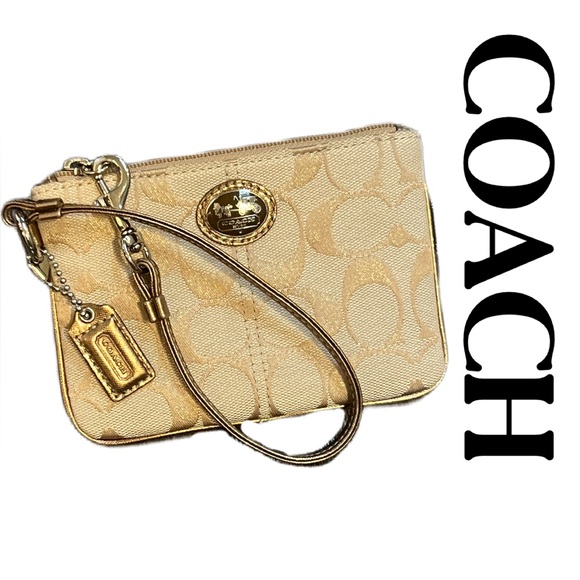 Coach Bronze and Cream Wristlet - Picture 1 of 11